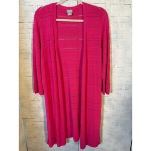 Chico’s women’s cardigan pink extra long spring knit feminine modest coastal ￼
